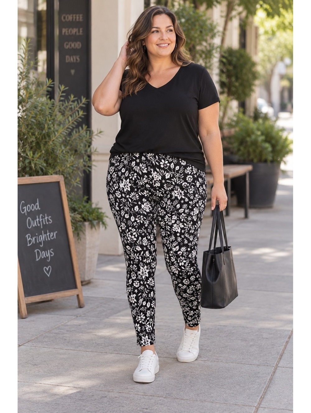 Old Navy Women's Black and White Floral Print Jeggings XXL